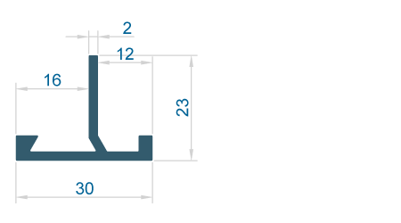 Al profil - T 30x23 vychýlené
